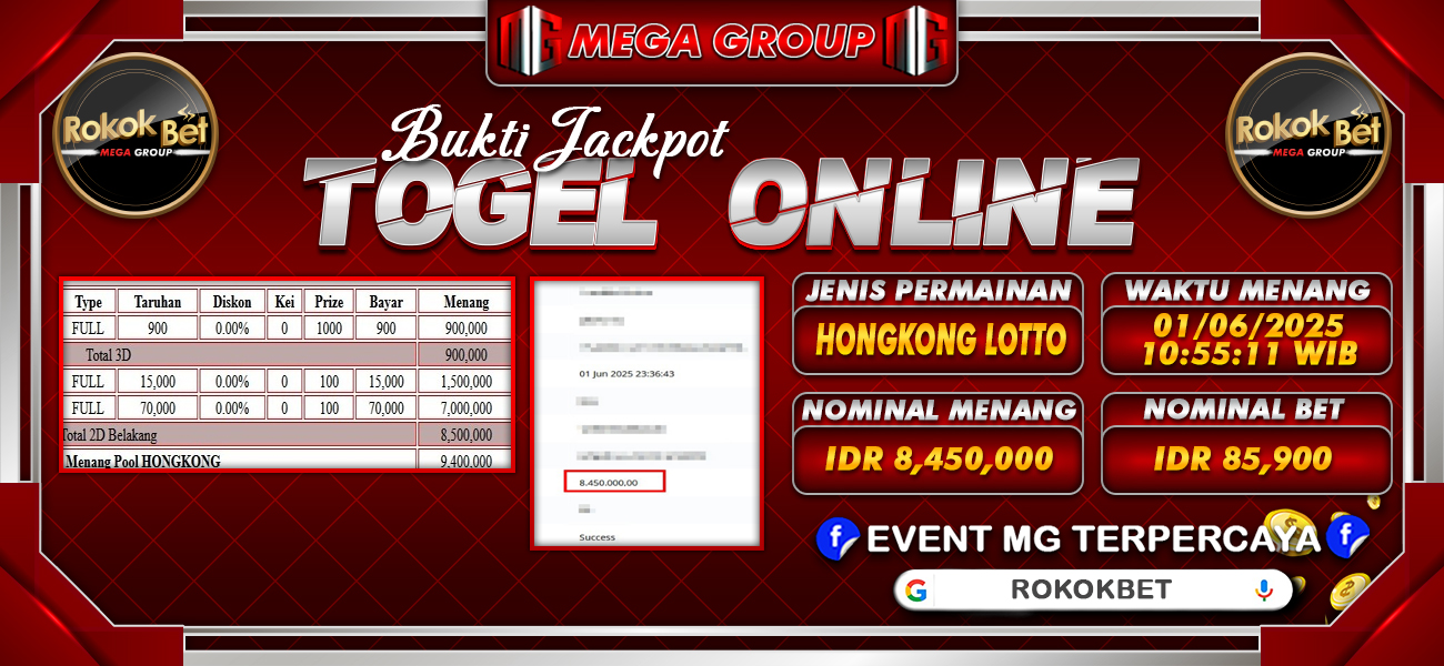 Bukti JP situs Rokokbet hari Senin, 02 Juni 2025