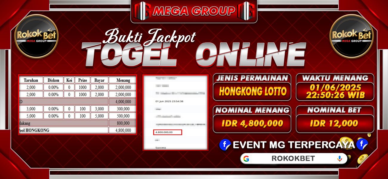 Bukti JP situs Rokokbet hari Senin, 02 Juni 2025