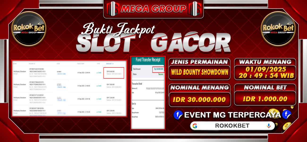 Bukti JP situs Rokokbet hari Senin, 01 September 2025