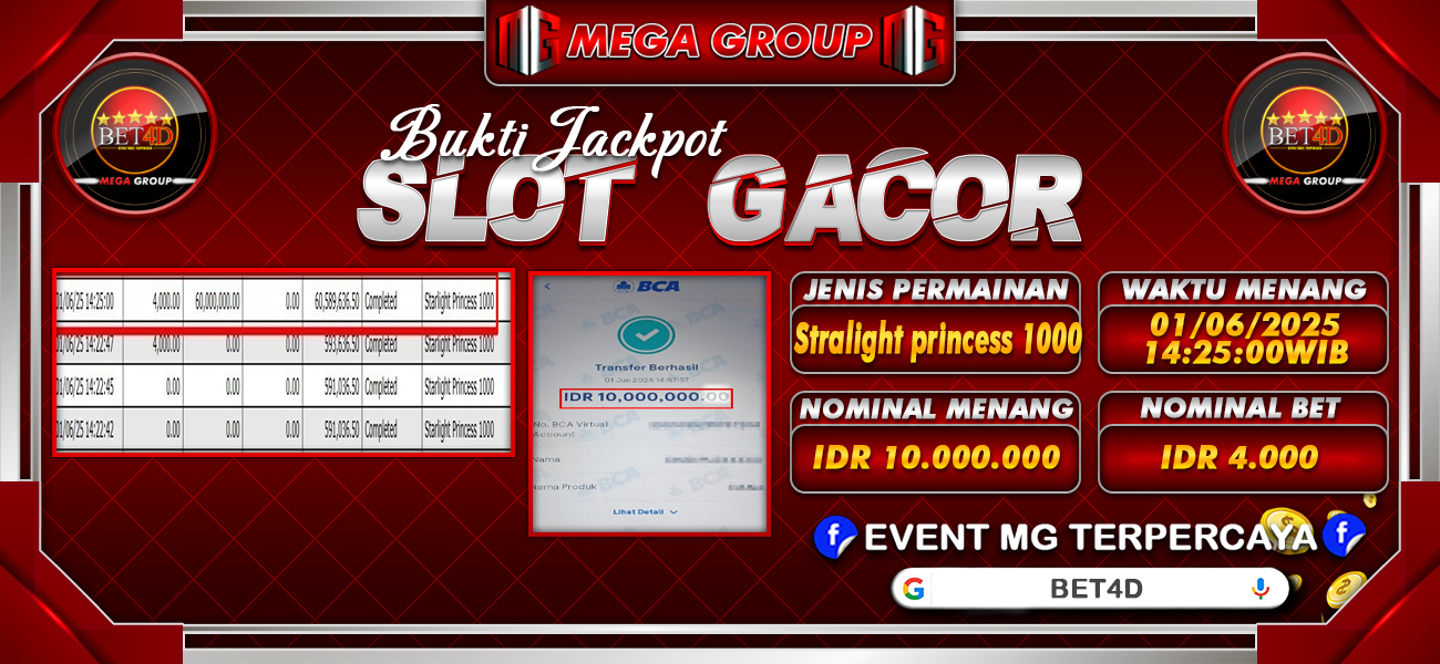 Bukti JP situs Bet4D hari Senin, 02 Juni 2025