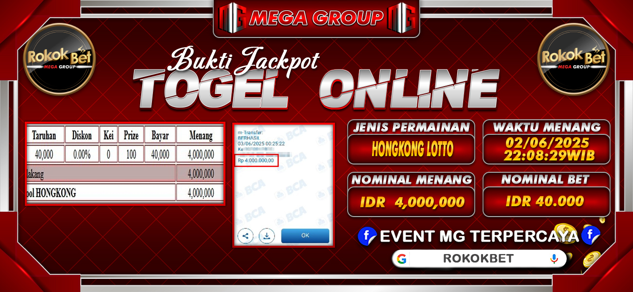 Bukti JP situs Rokokbet hari Selasa, 03 Juni 2025