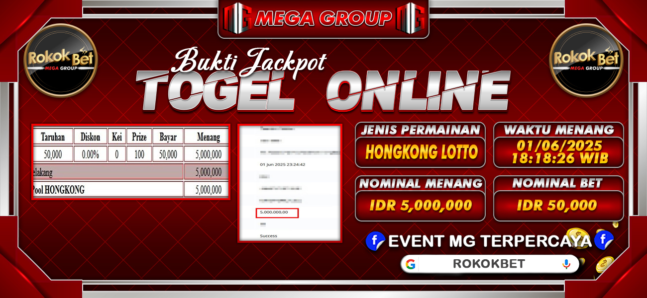 Bukti JP situs Rokokbet hari Senin, 02 Juni 2025