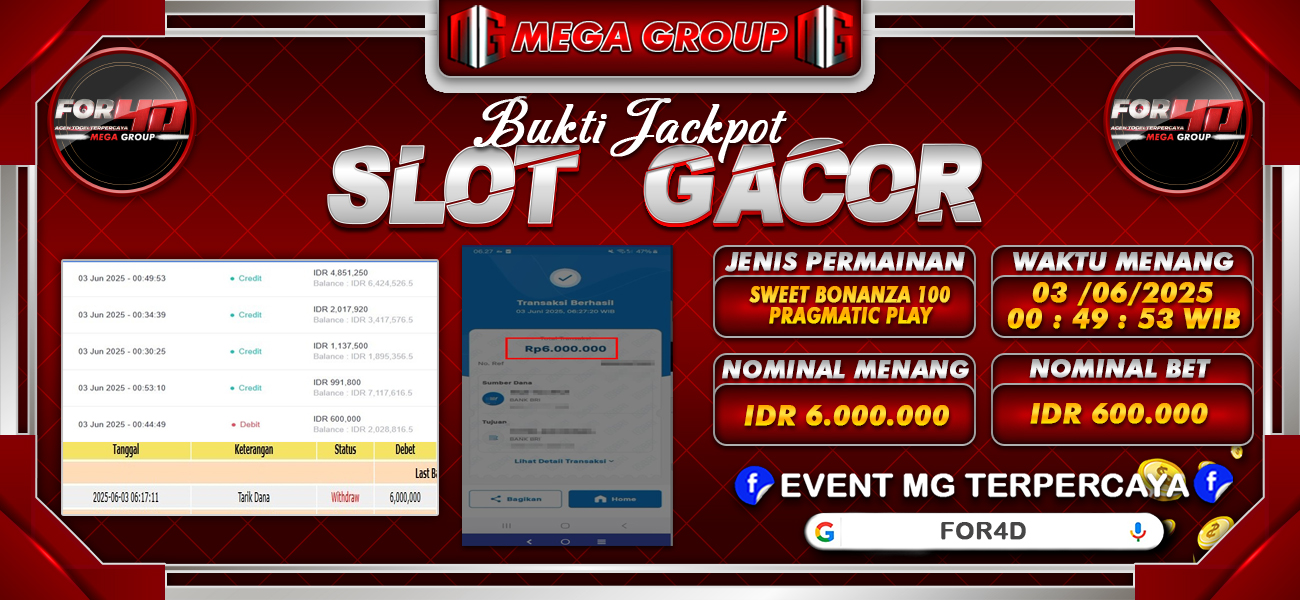Bukti JP situs For4D hari Selasa, 03 Juni 2025