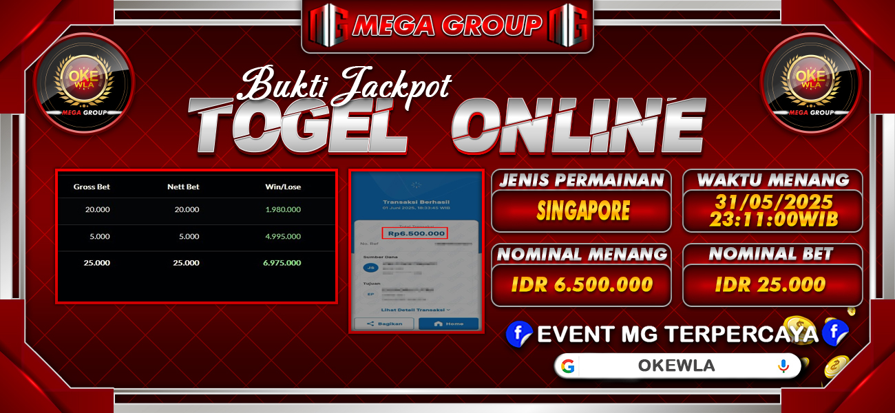 Bukti JP situs Okewla hari Senin, 02 Juni 2025