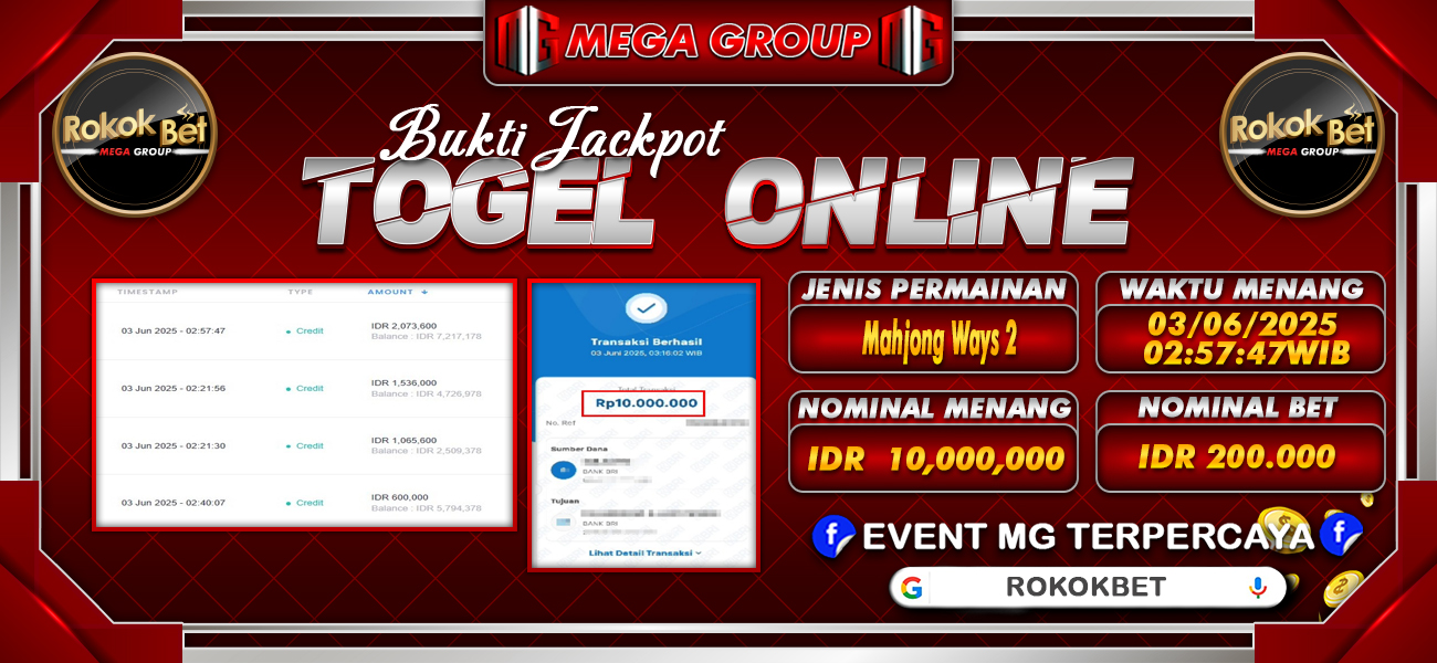 Bukti JP situs Rokokbet hari Selasa, 03 Juni 2025