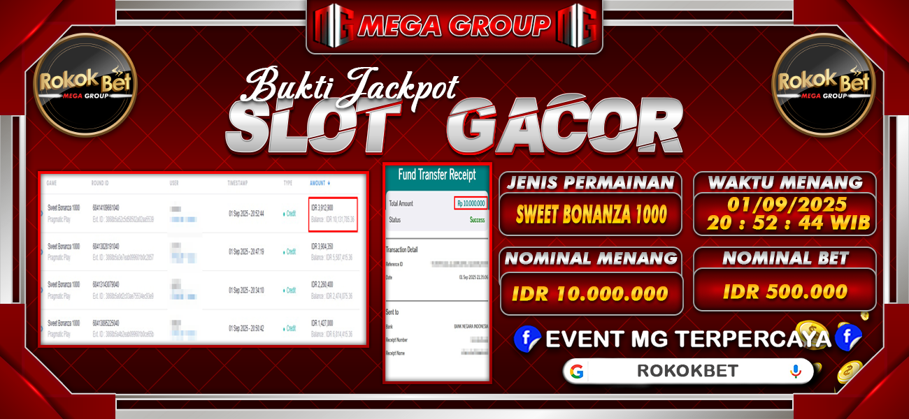 Bukti JP situs Rokokbet hari Senin, 01 September 2025