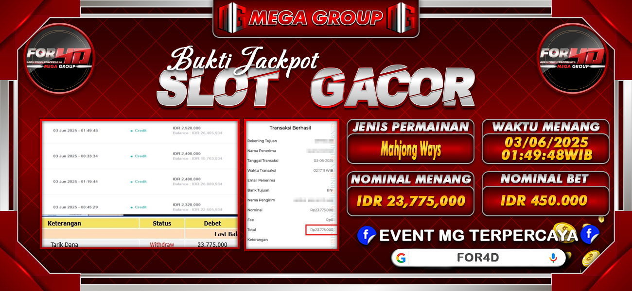 Bukti JP situs For4D hari Selasa, 03 Juni 2025