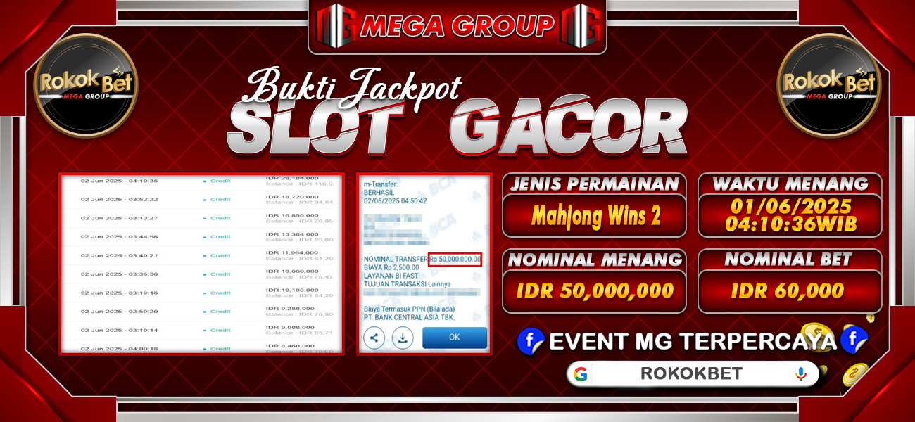 Bukti JP situs Rokokbet hari Senin, 02 Juni 2025