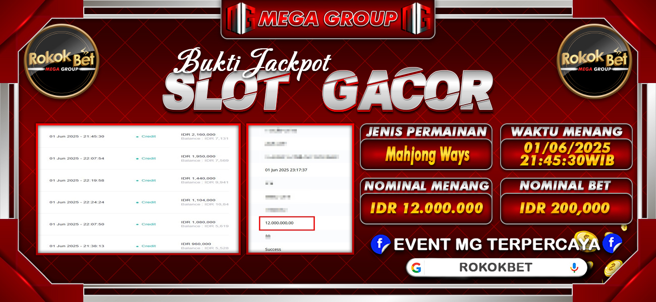 Bukti JP situs Rokokbet hari Senin, 02 Juni 2025