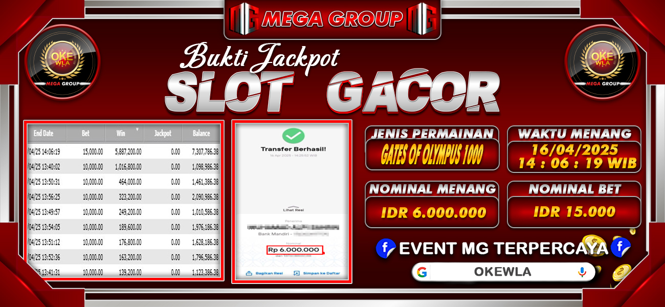Bukti JP situs Okewla hari Rabu, 16 April 2025